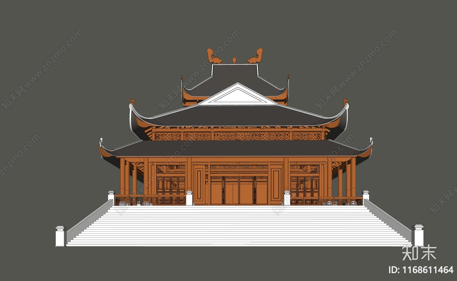 中式复古寺庙建筑SU模型下载【ID:1168611464】