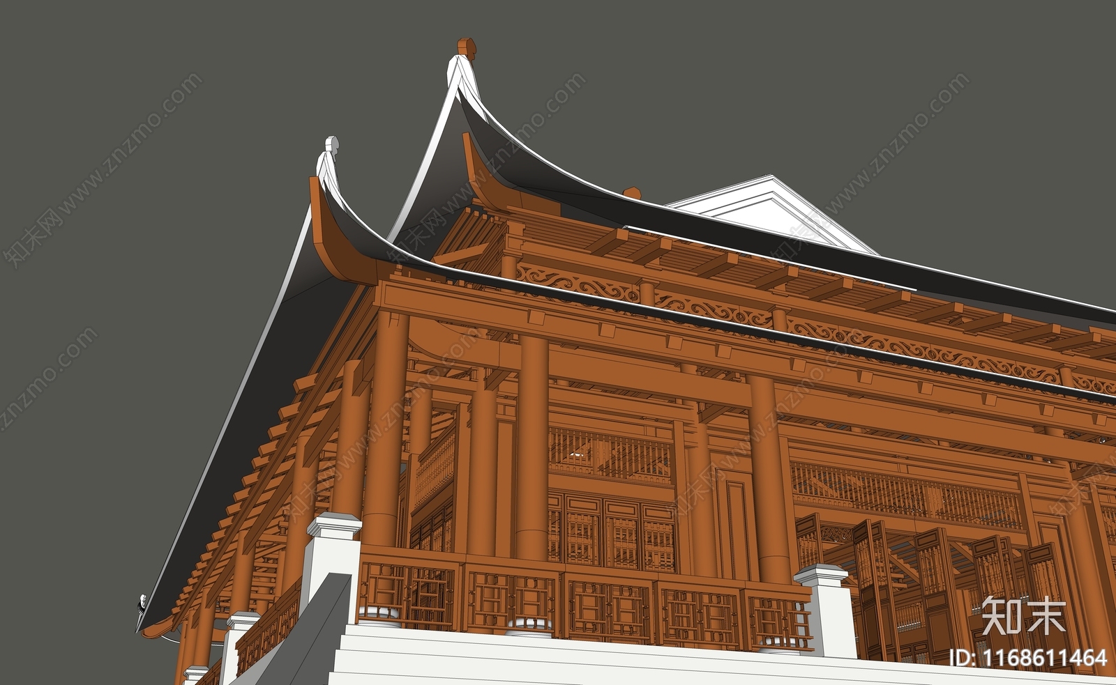 中式复古寺庙建筑SU模型下载【ID:1168611464】