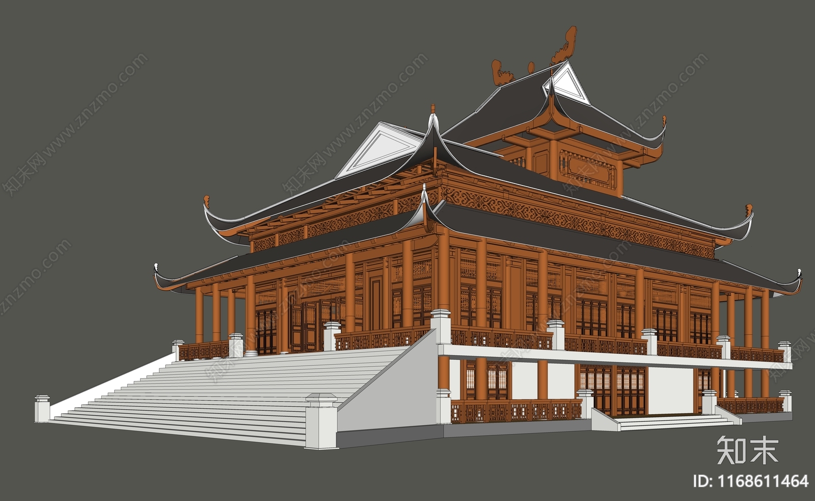 中式复古寺庙建筑SU模型下载【ID:1168611464】