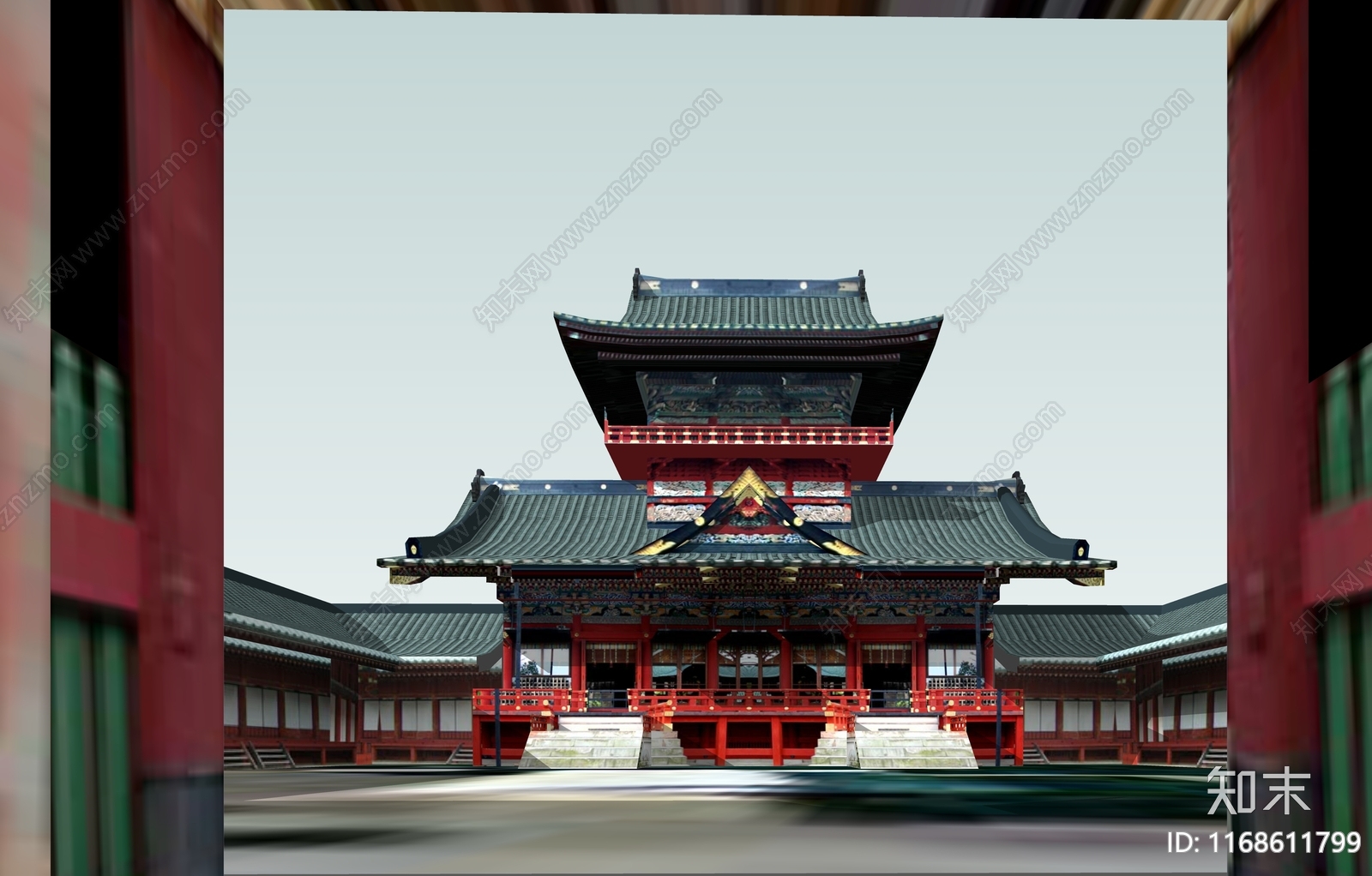 日式复古寺庙建筑SU模型下载【ID:1168611799】