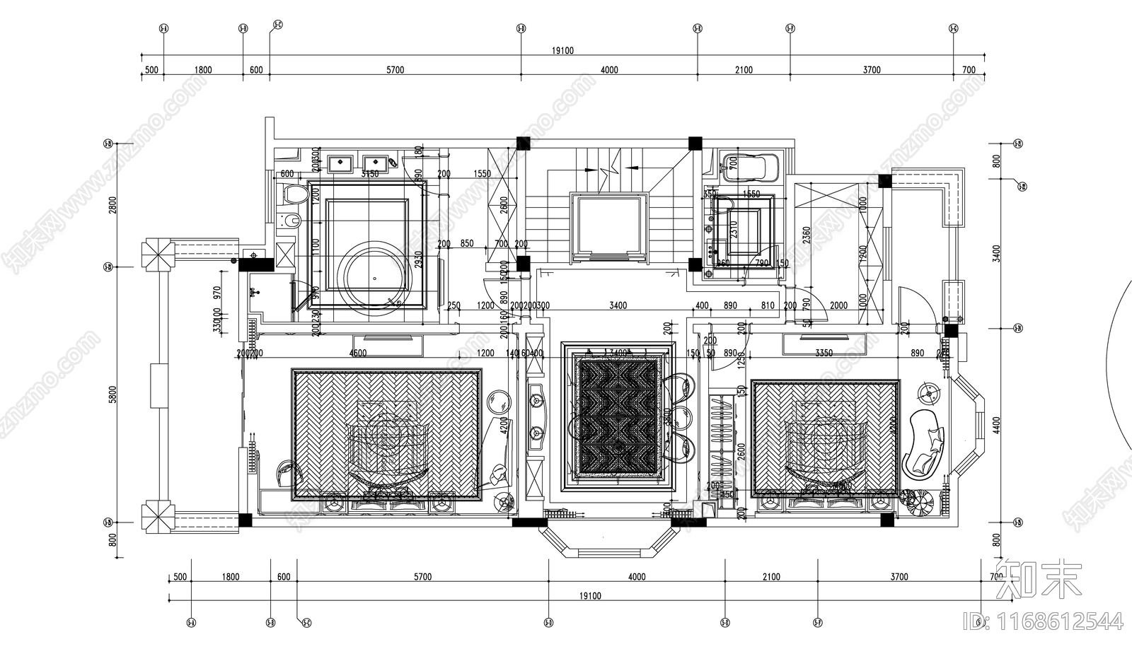 法式欧式整体家装空间cad施工图下载【ID:1168612544】