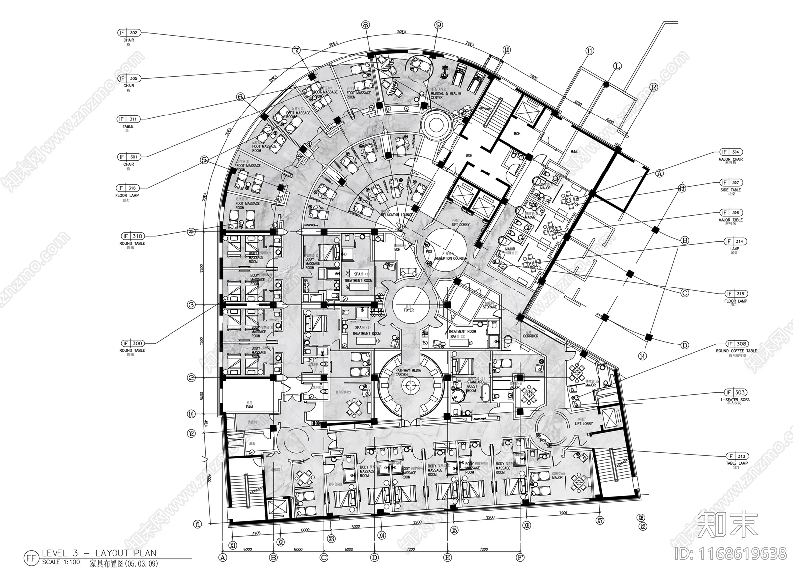 现代轻奢会所施工图下载【ID:1168619638】