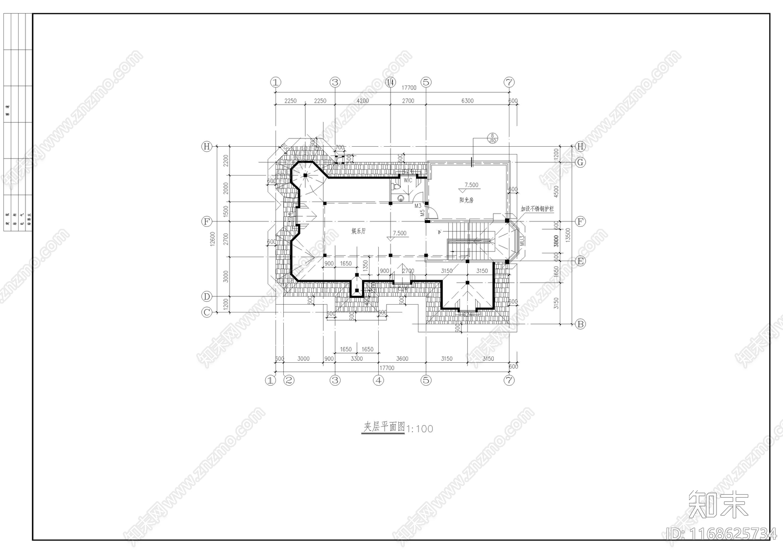 欧式别墅建筑cad施工图下载【ID:1168625734】