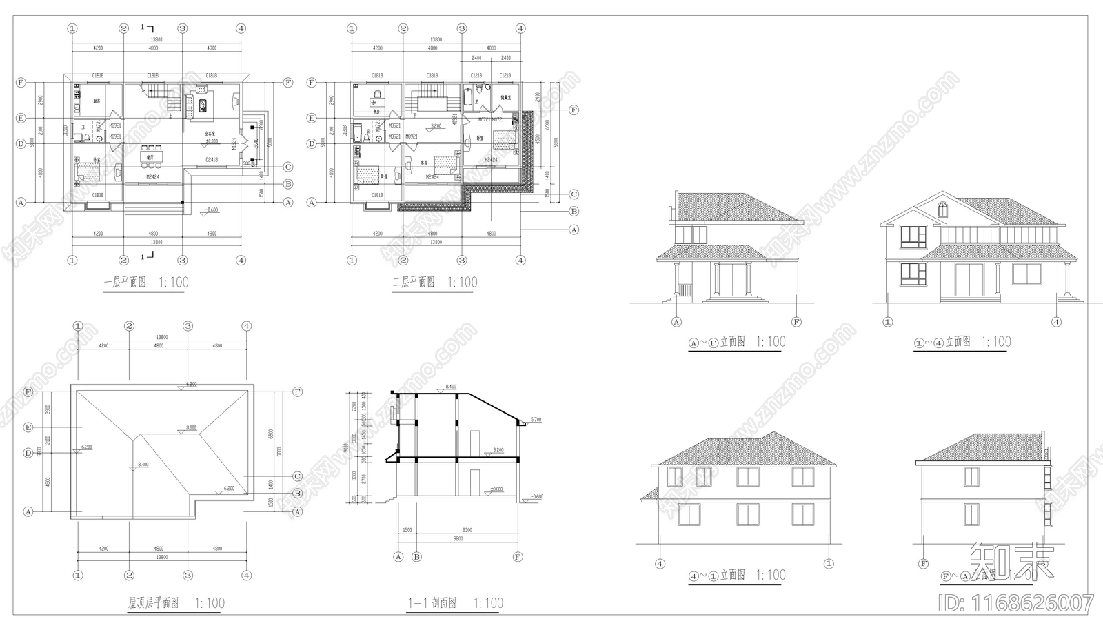 现代欧式别墅建筑cad施工图下载【ID:1168626007】