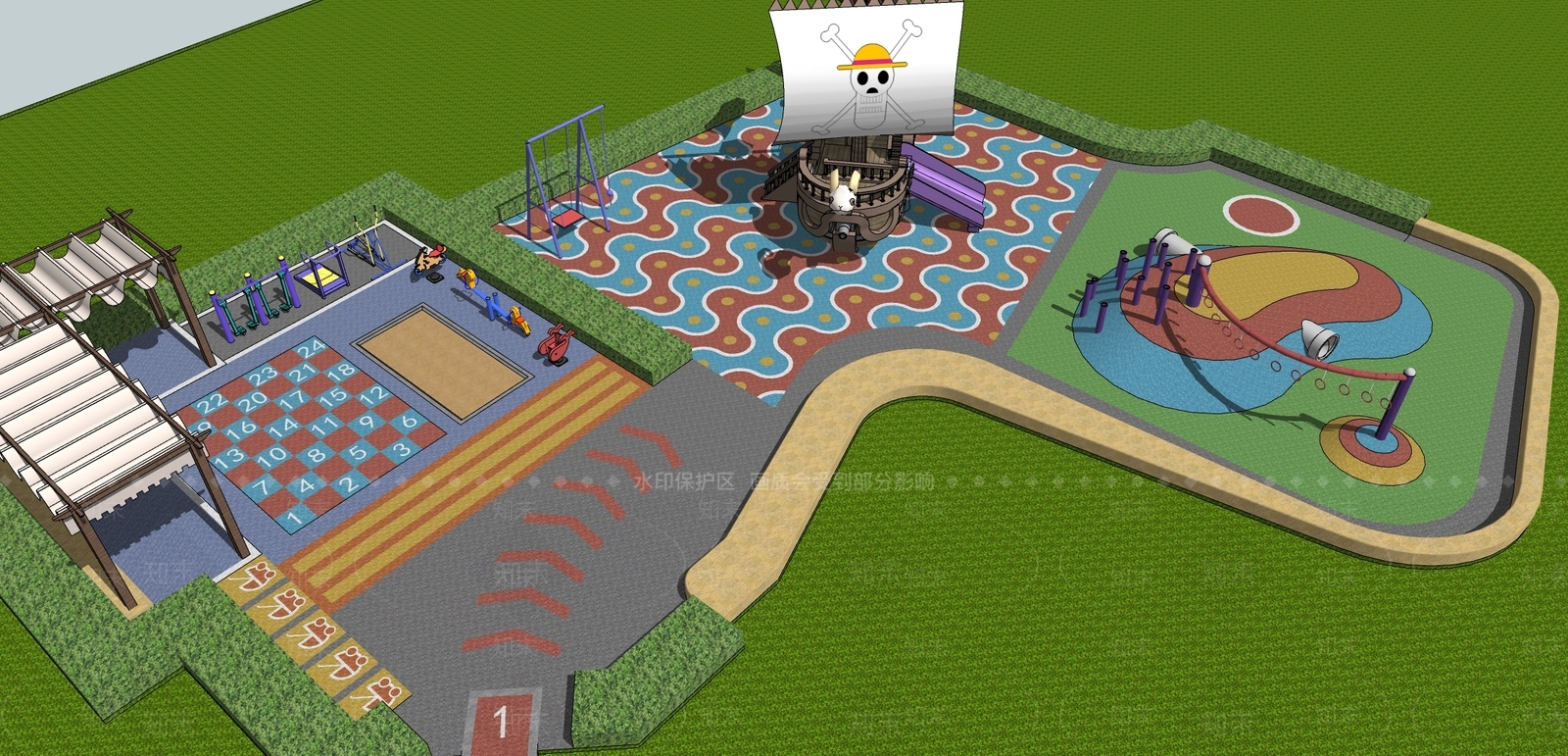 原木简约儿童游乐区SU模型下载【ID:1168626535】