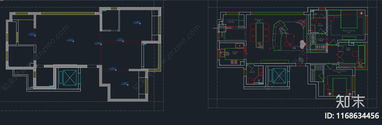 现代整体家装空间cad施工图下载【ID:1168634456】