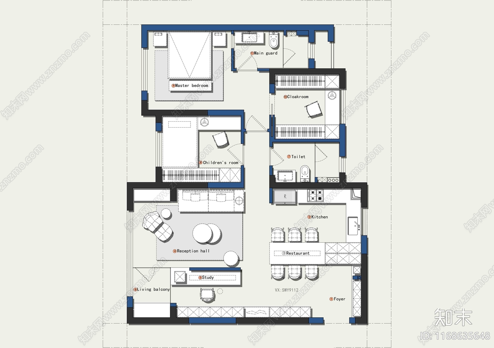 现代整体家装空间cad施工图下载【ID:1168635648】