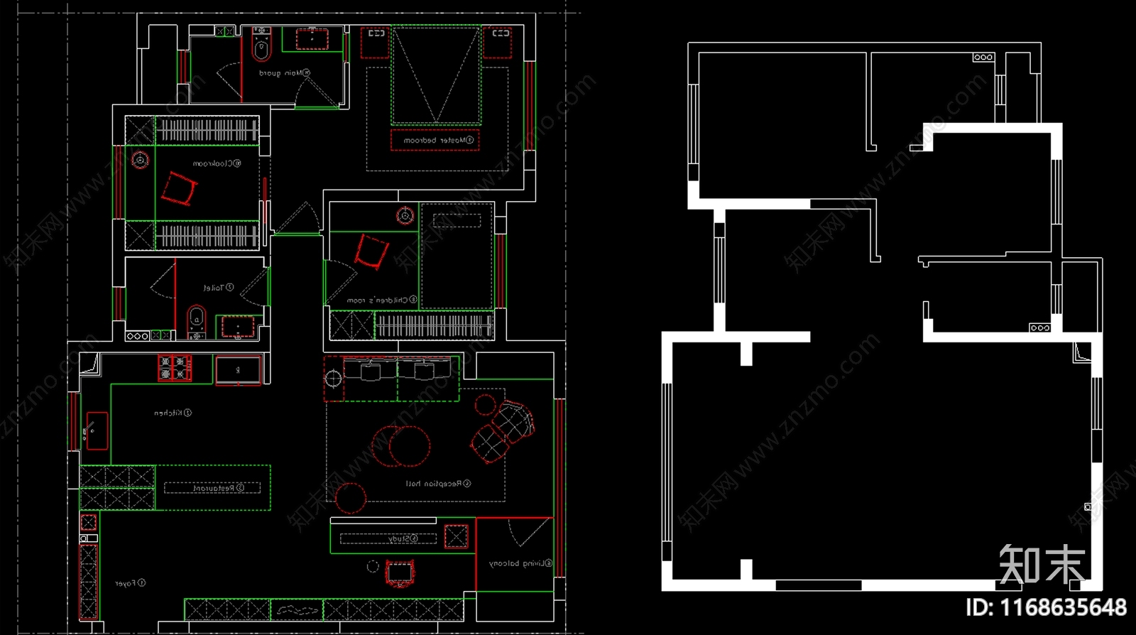 现代整体家装空间cad施工图下载【ID:1168635648】