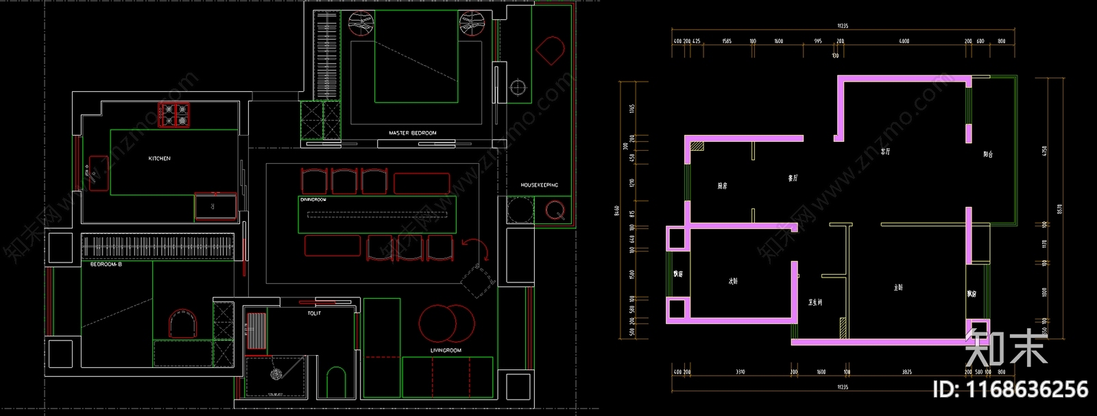 现代整体家装空间cad施工图下载【ID:1168636256】