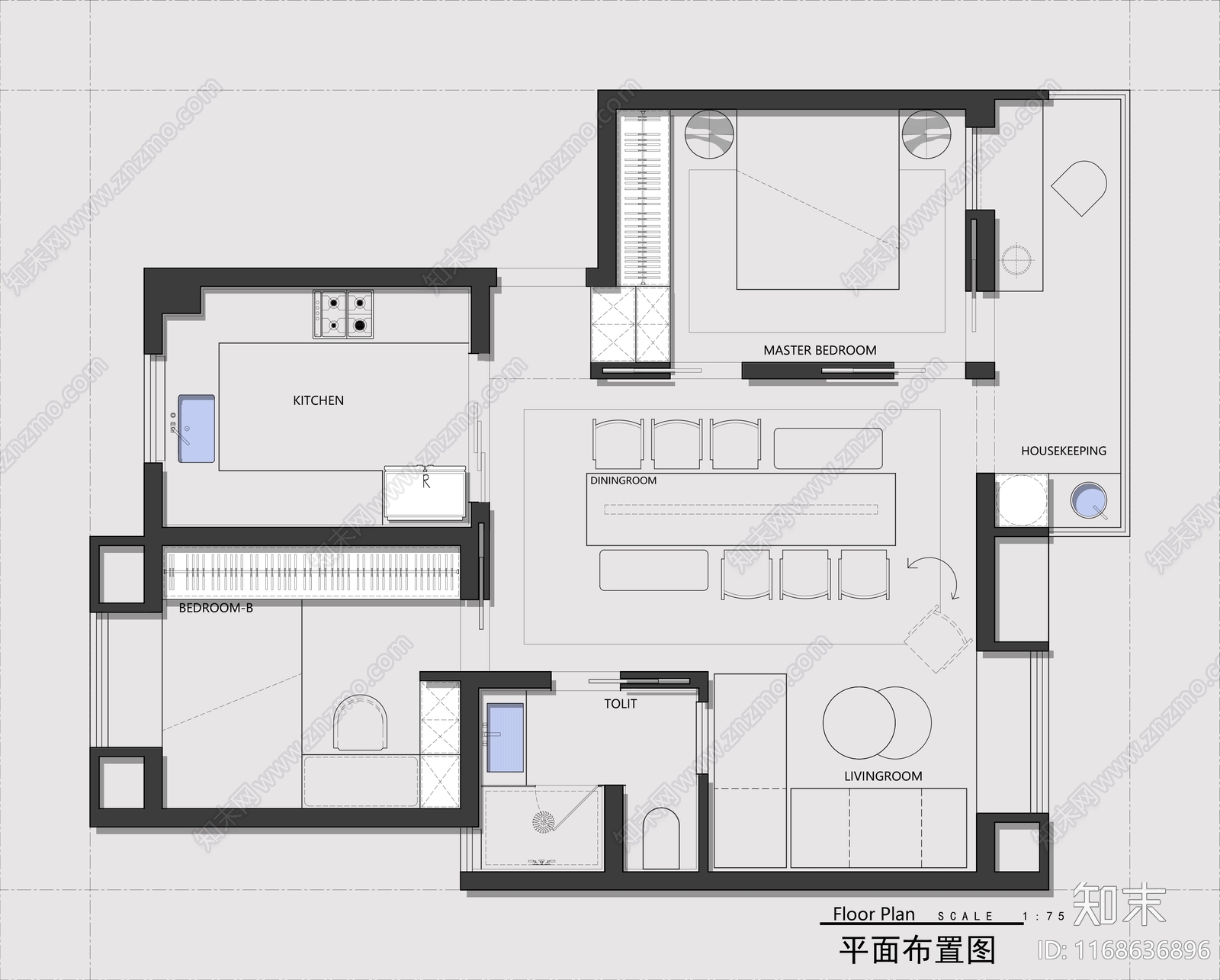 现代整体家装空间cad施工图下载【ID:1168636896】