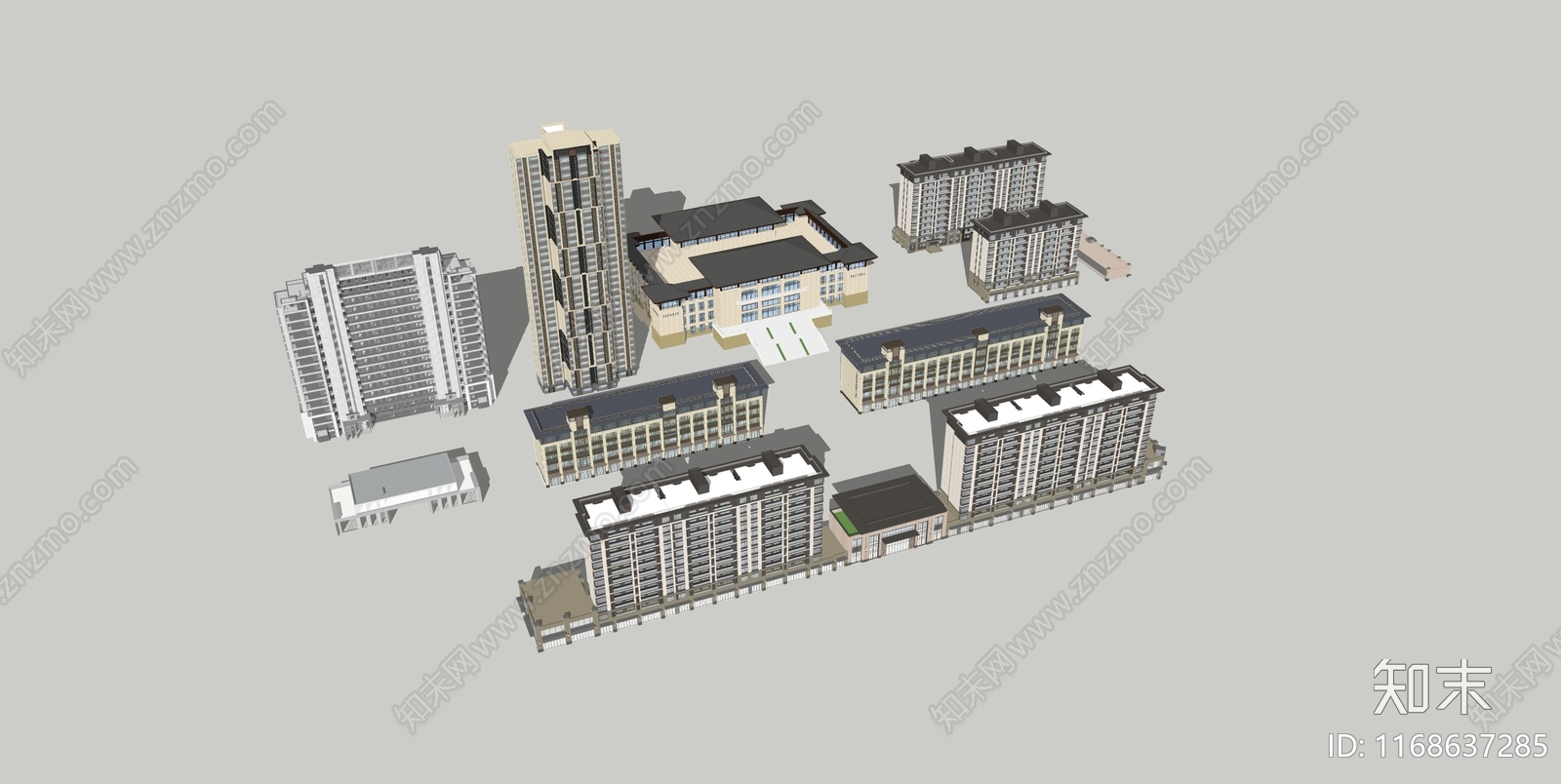 新中式现代高层住宅SU模型下载【ID:1168637285】