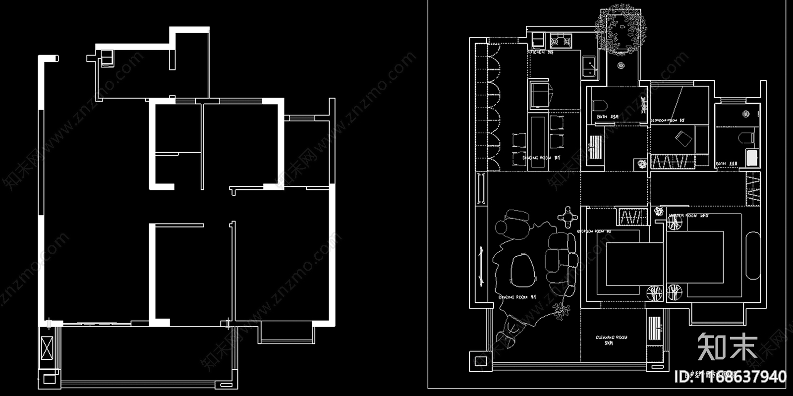 现代整体家装空间cad施工图下载【ID:1168637940】