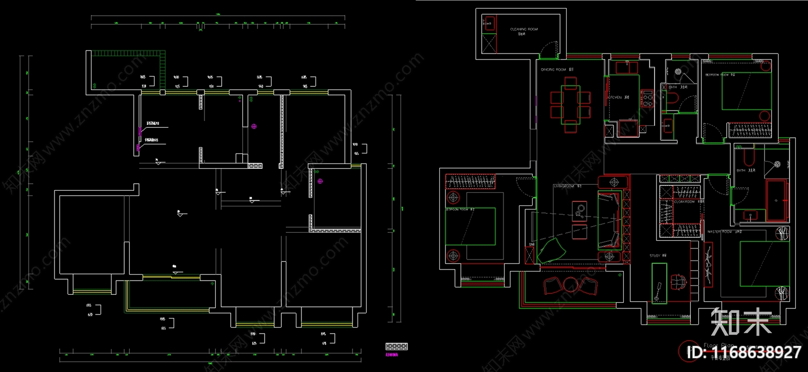 现代整体家装空间cad施工图下载【ID:1168638927】