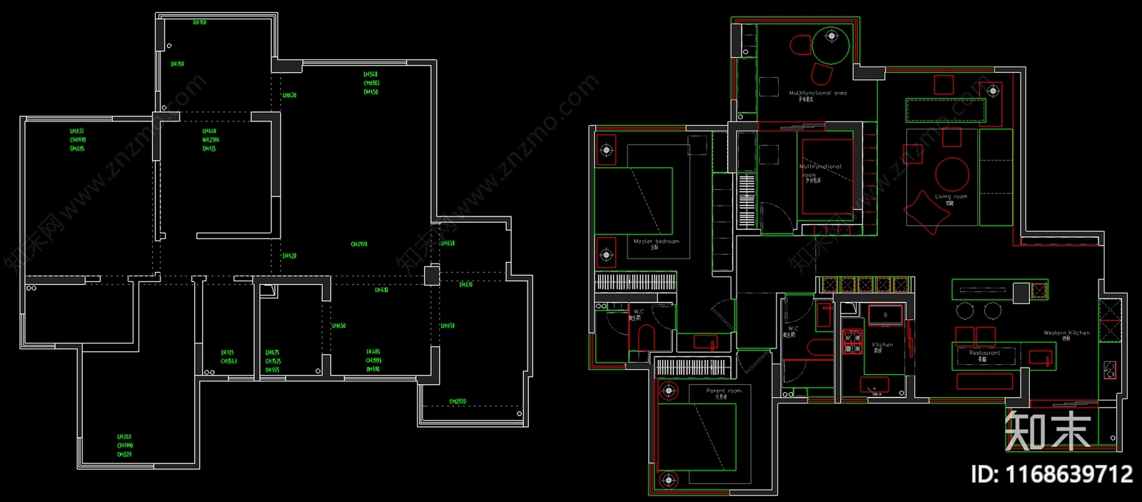 现代整体家装空间cad施工图下载【ID:1168639712】