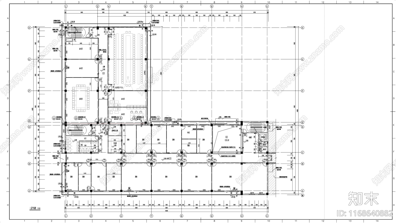 现代简约办公楼建筑cad施工图下载【ID:1168640882】