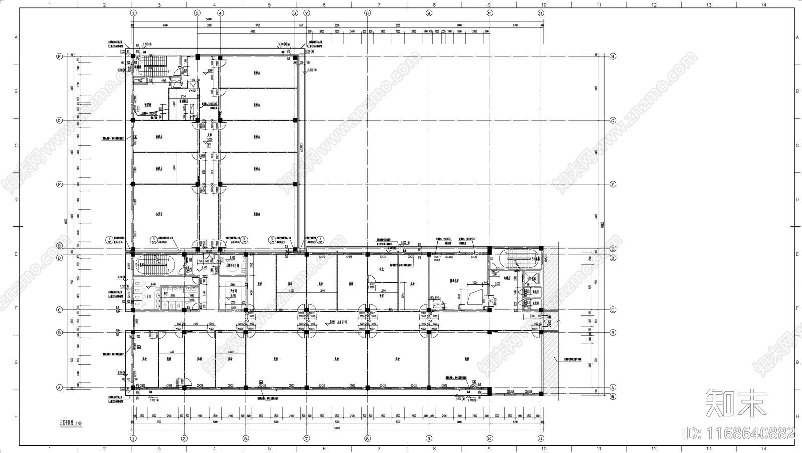 现代简约办公楼建筑cad施工图下载【ID:1168640882】