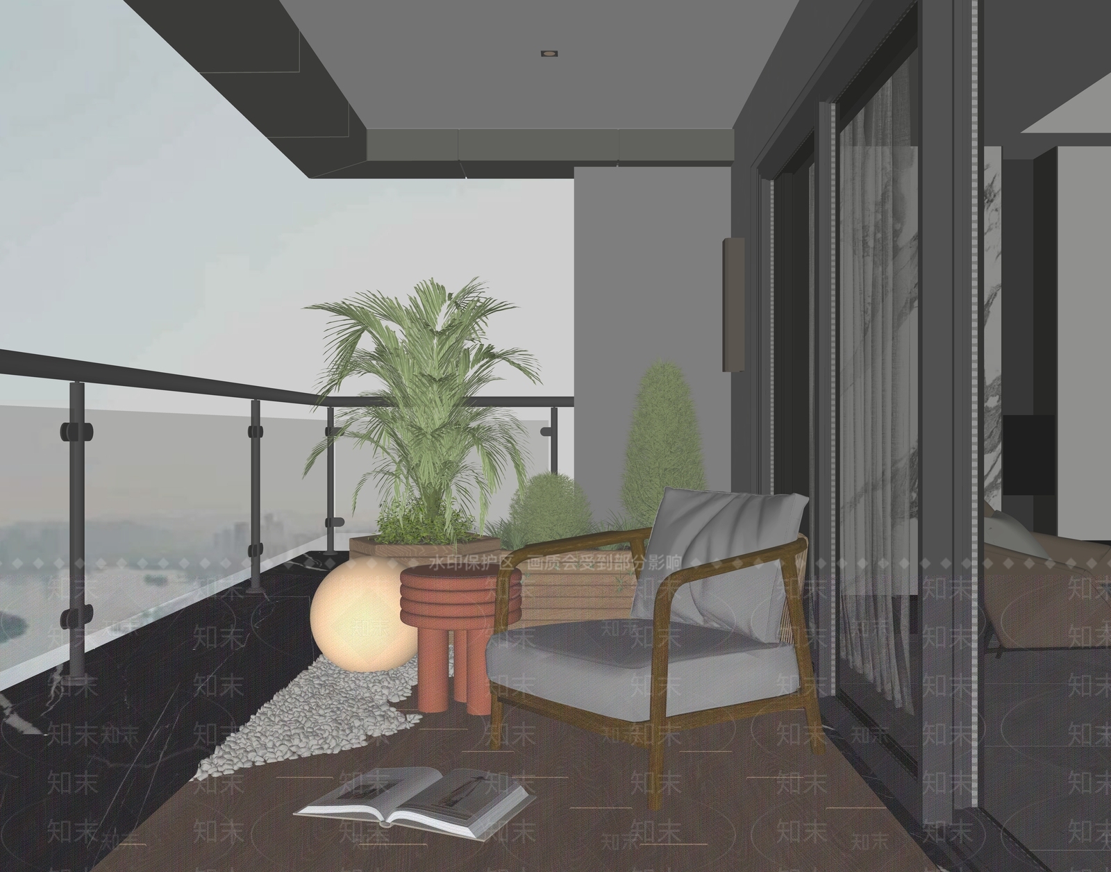 现代家居阳台SU模型下载【ID:1168649540】