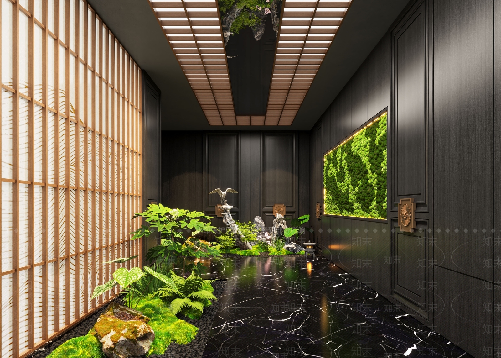 新中式室内景观SU模型下载【ID:1168650831】_知末su模型网