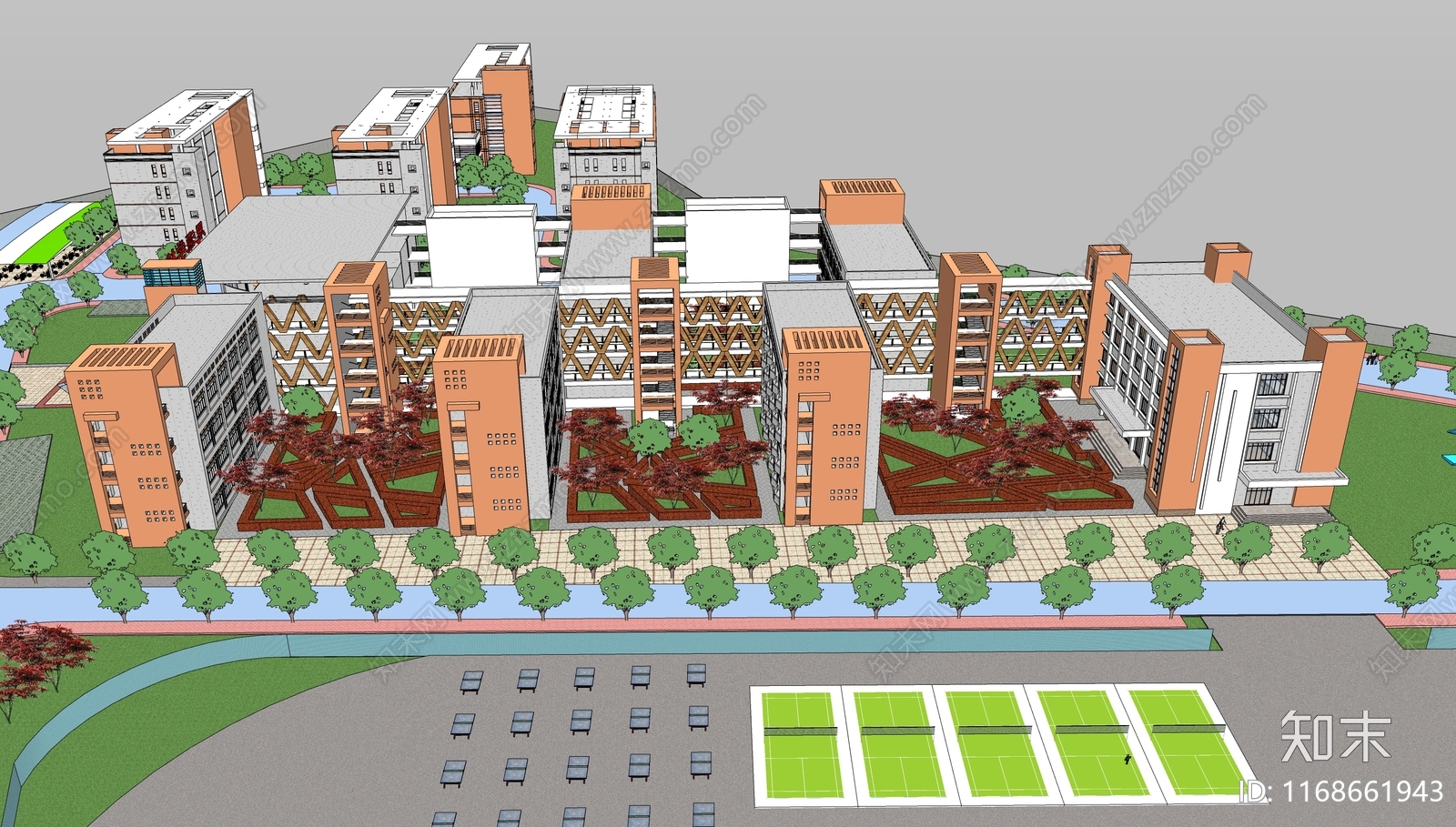 现代简约学校建筑SU模型下载【ID:1168661943】