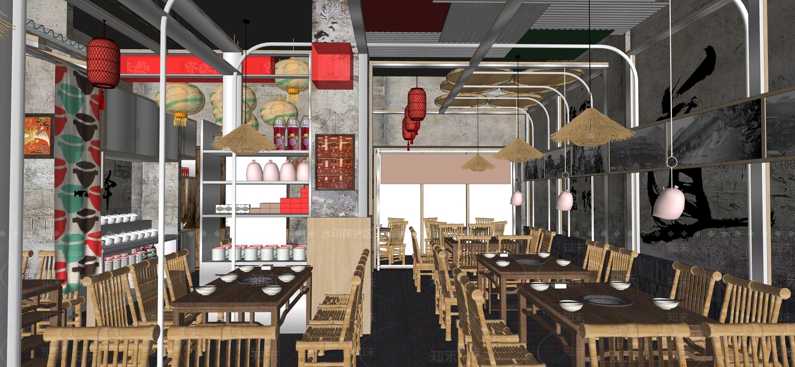 现代新中式中餐厅SU模型下载【ID:1168663093】