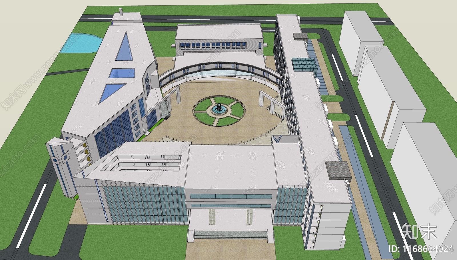 现代简约学校建筑SU模型下载【ID:1168664024】