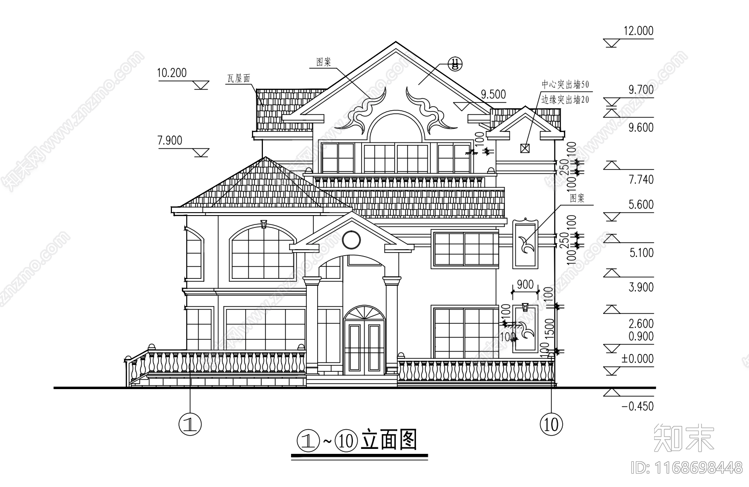 欧式别墅建筑cad施工图下载【ID:1168698448】