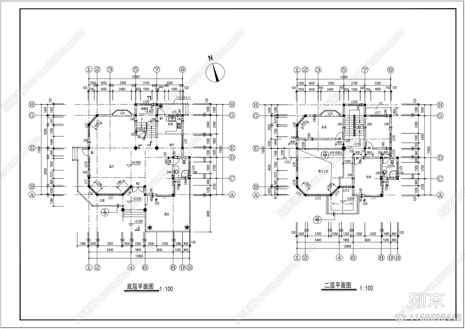 欧式别墅建筑cad施工图下载【ID:1168698448】