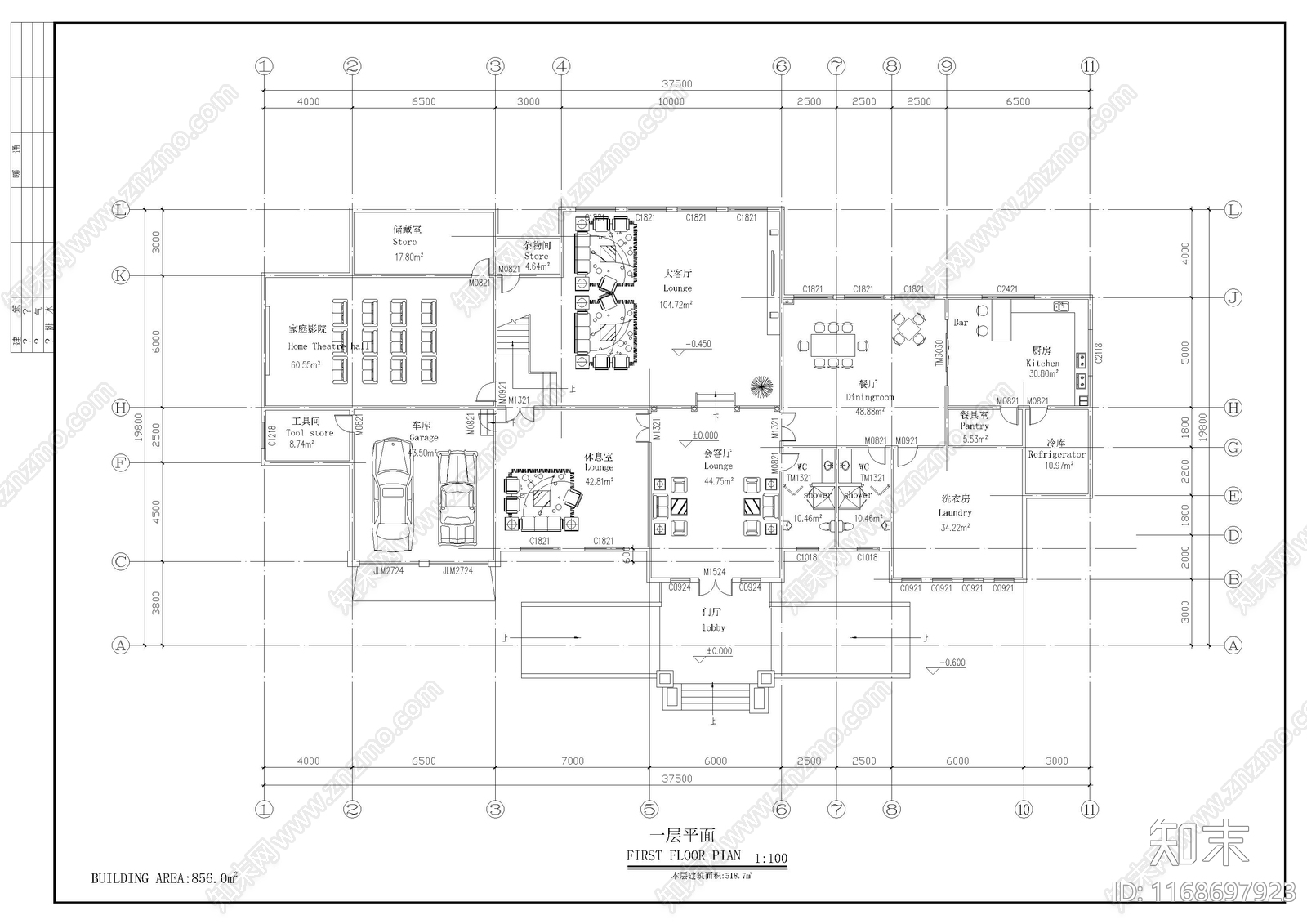 现代别墅建筑cad施工图下载【ID:1168697923】