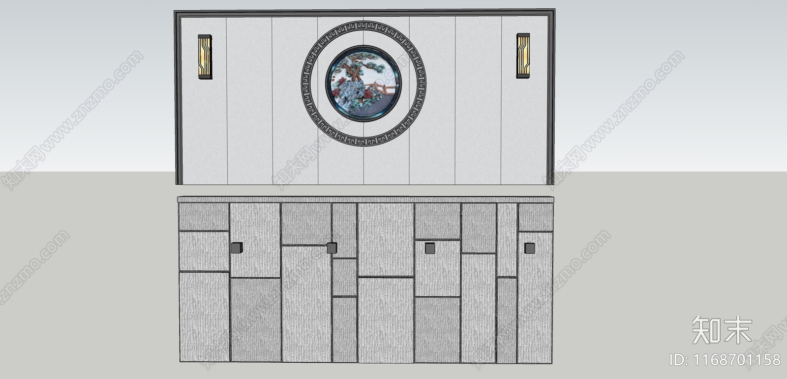 新中式现代景墙SU模型下载【ID:1168701158】
