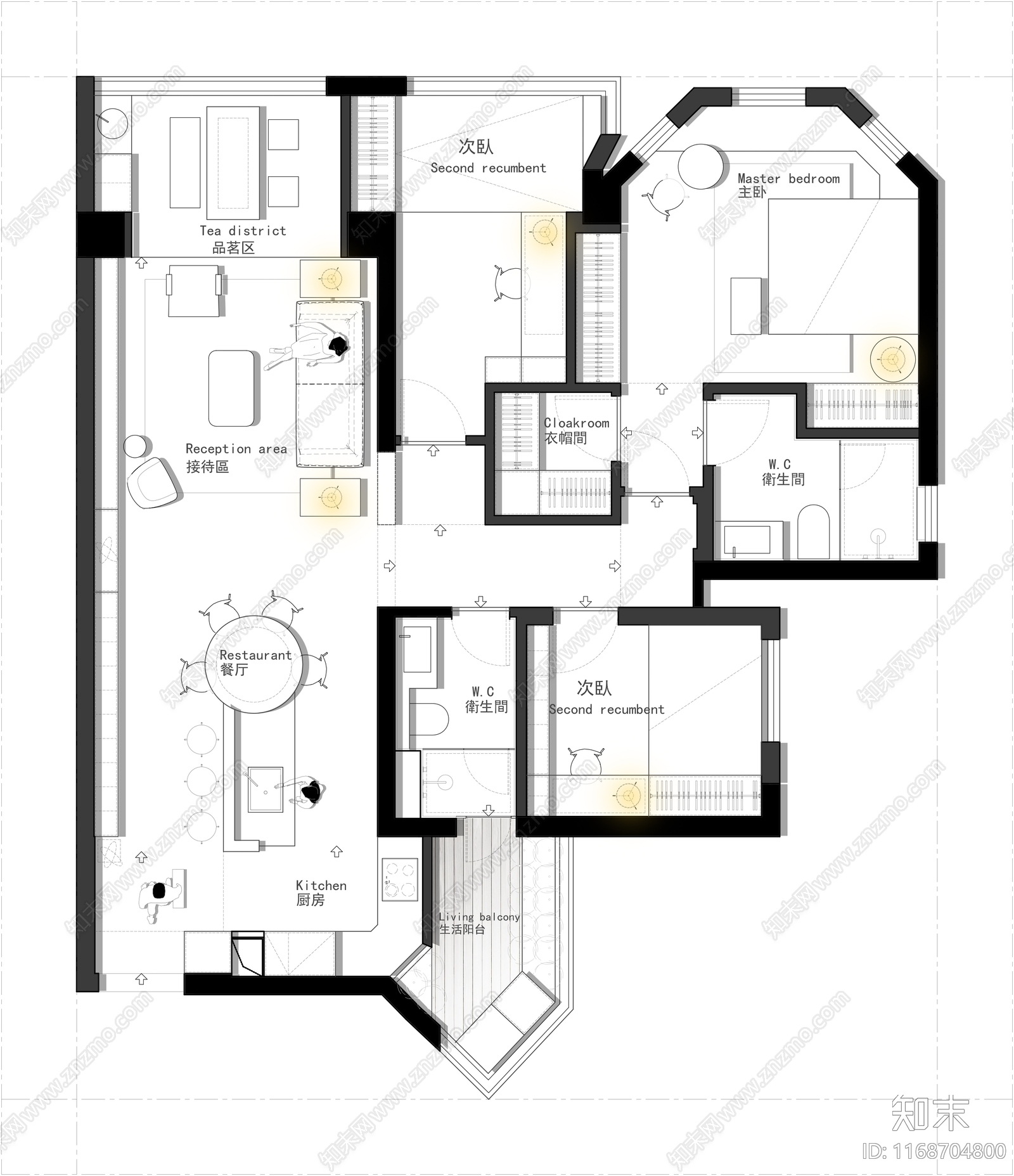 现代整体家装空间cad施工图下载【ID:1168704800】