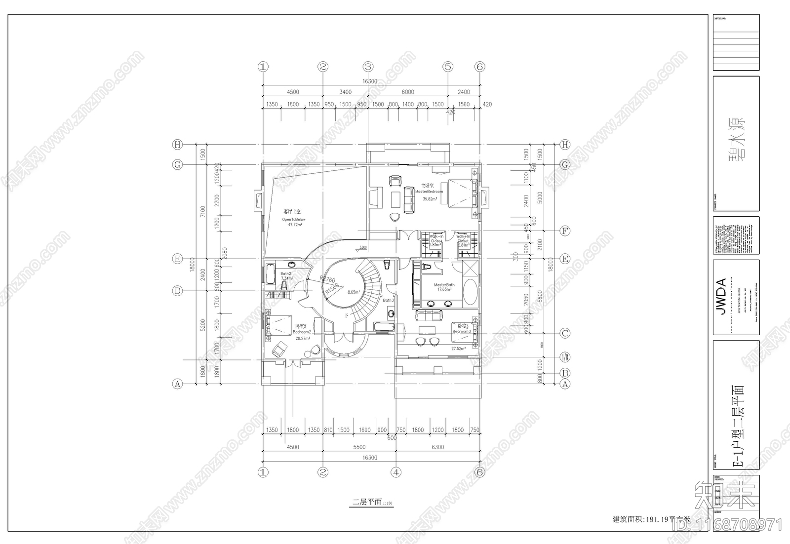 欧式别墅建筑cad施工图下载【ID:1168708971】