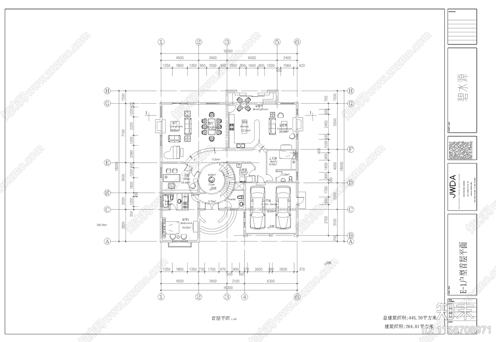 欧式别墅建筑cad施工图下载【ID:1168708971】