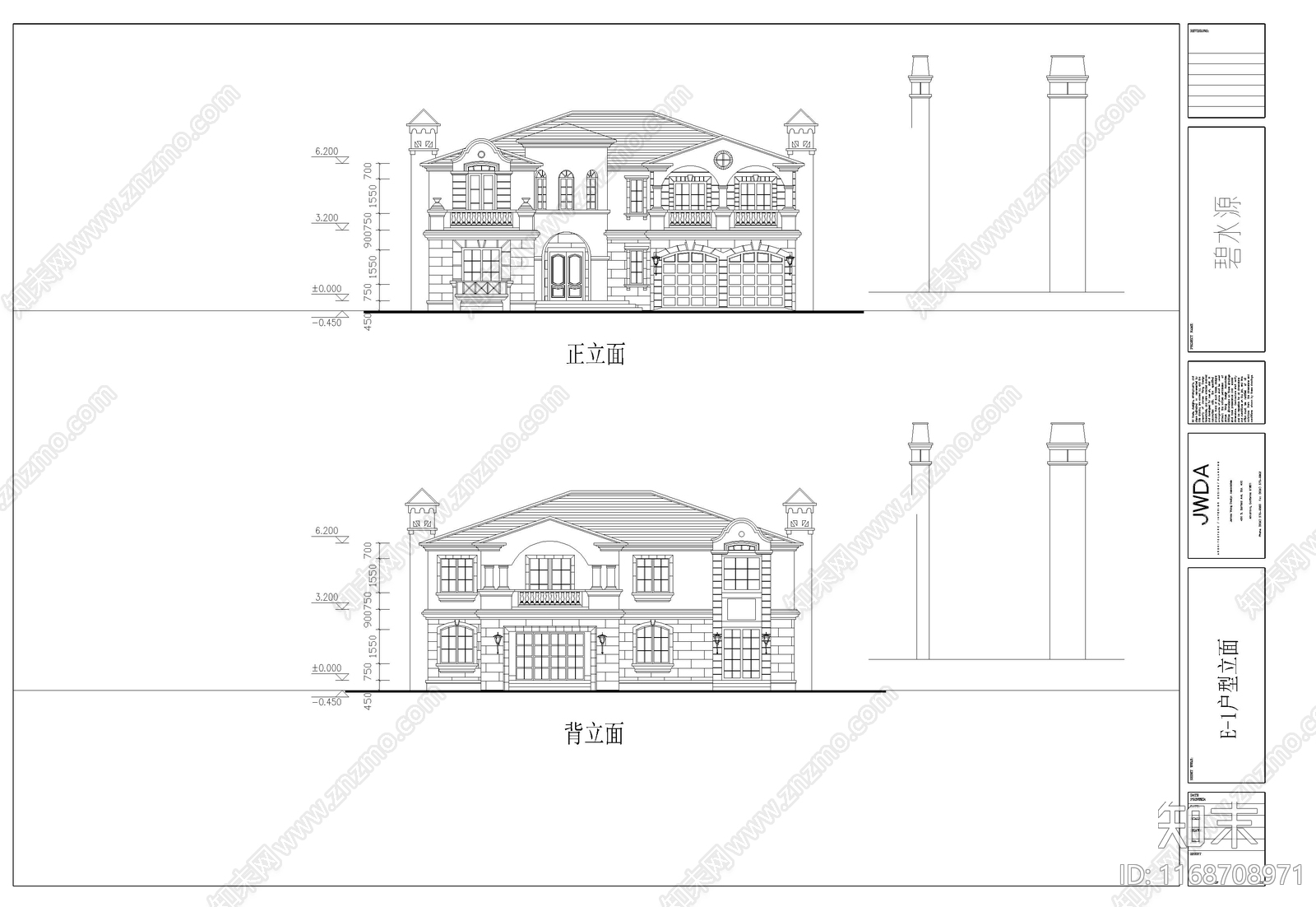 欧式别墅建筑cad施工图下载【ID:1168708971】