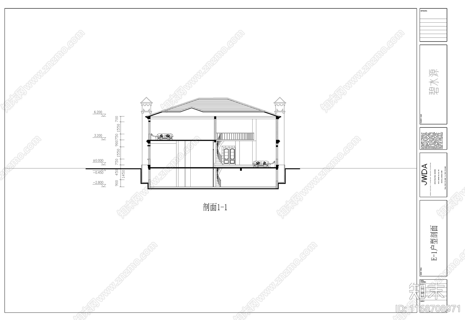 欧式别墅建筑cad施工图下载【ID:1168708971】