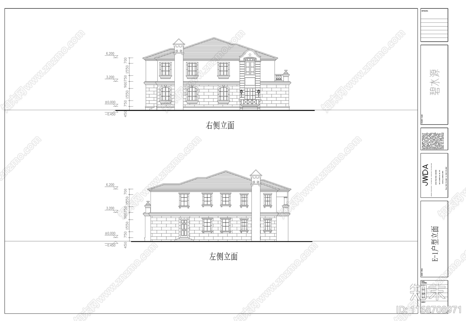 欧式别墅建筑cad施工图下载【ID:1168708971】