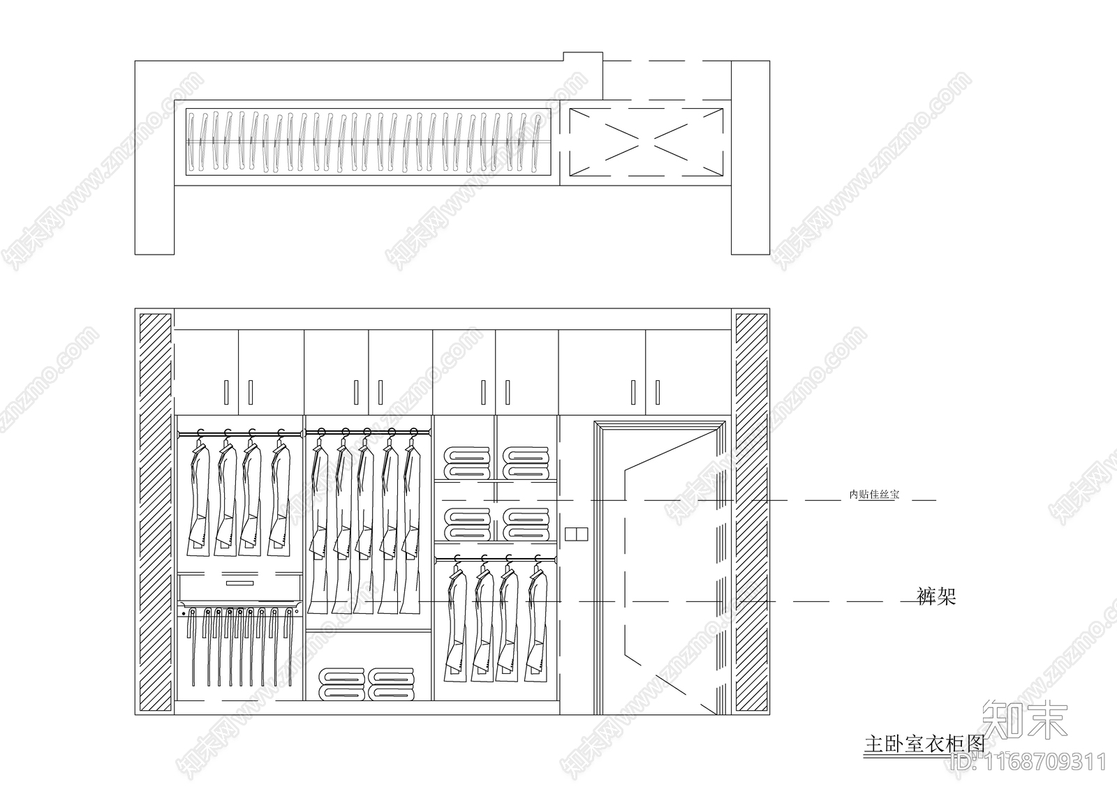 现代新中式衣帽间cad施工图下载【ID:1168709311】