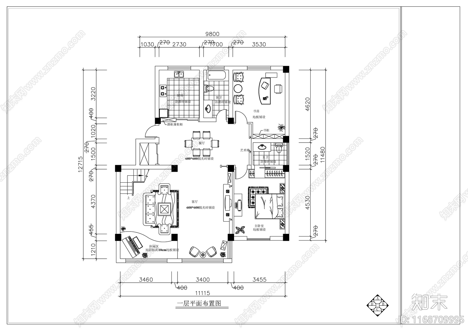 现代新中式整体家装空间cad施工图下载【ID:1168709995】