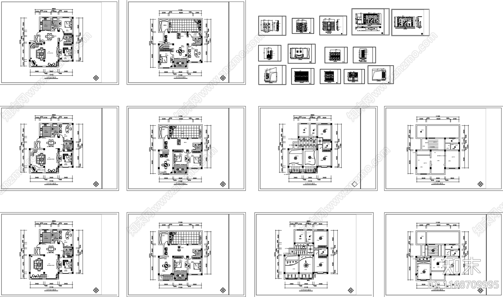 现代新中式整体家装空间cad施工图下载【ID:1168709995】