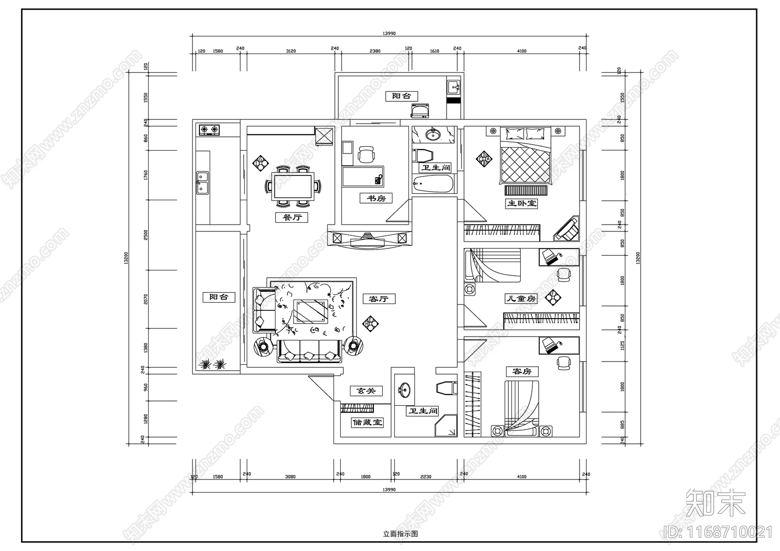 现代新中式整体家装空间cad施工图下载【ID:1168710021】