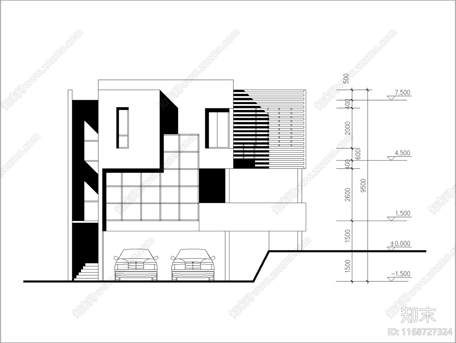 现代简约别墅建筑cad施工图下载【ID:1168727324】