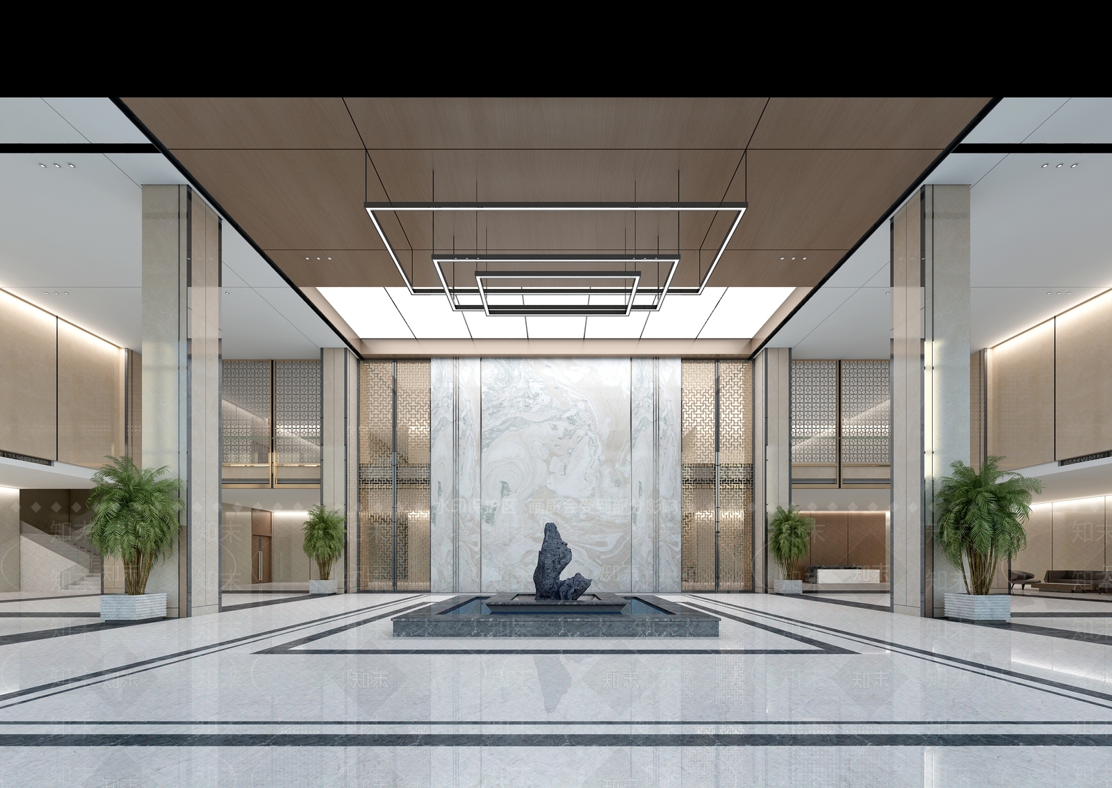 现代新中式办公大厅3D模型下载【ID:1168720944】