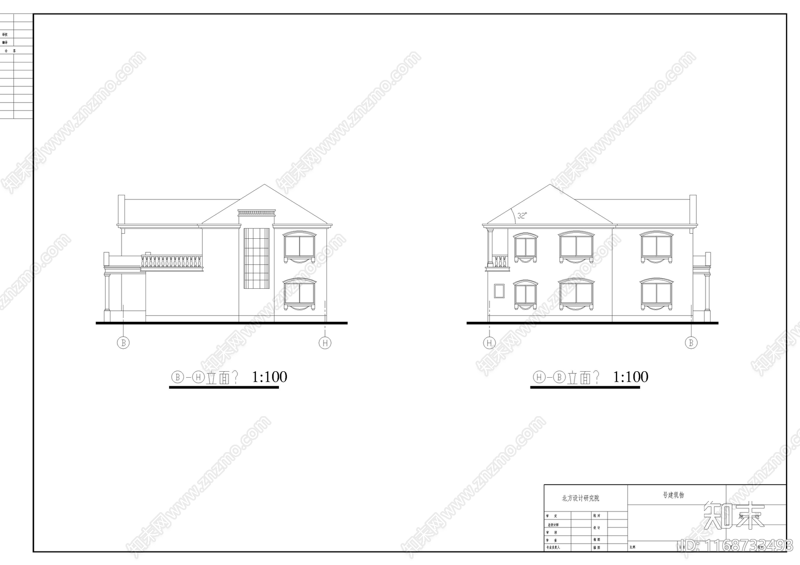 欧式别墅建筑cad施工图下载【ID:1168733493】