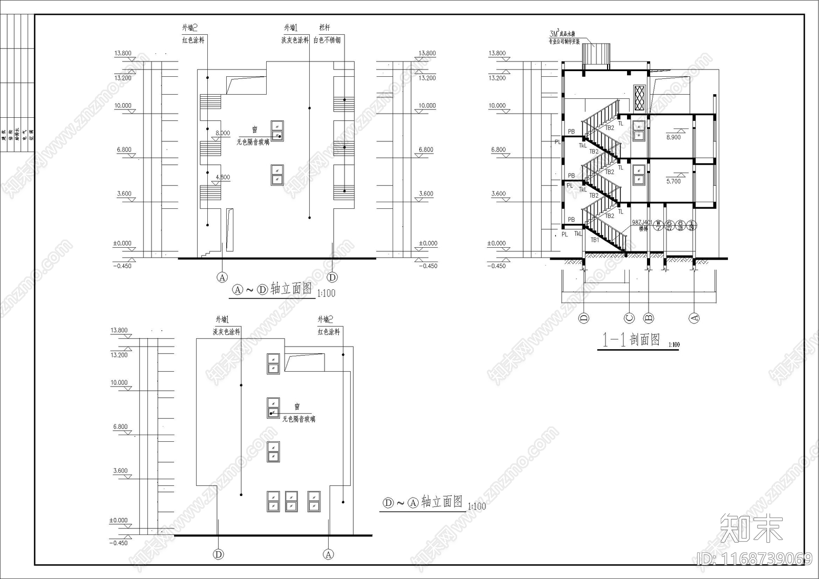 现代简约别墅建筑cad施工图下载【ID:1168739069】