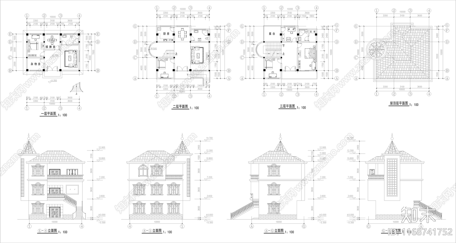 欧式简欧别墅建筑施工图下载【ID:1168741752】