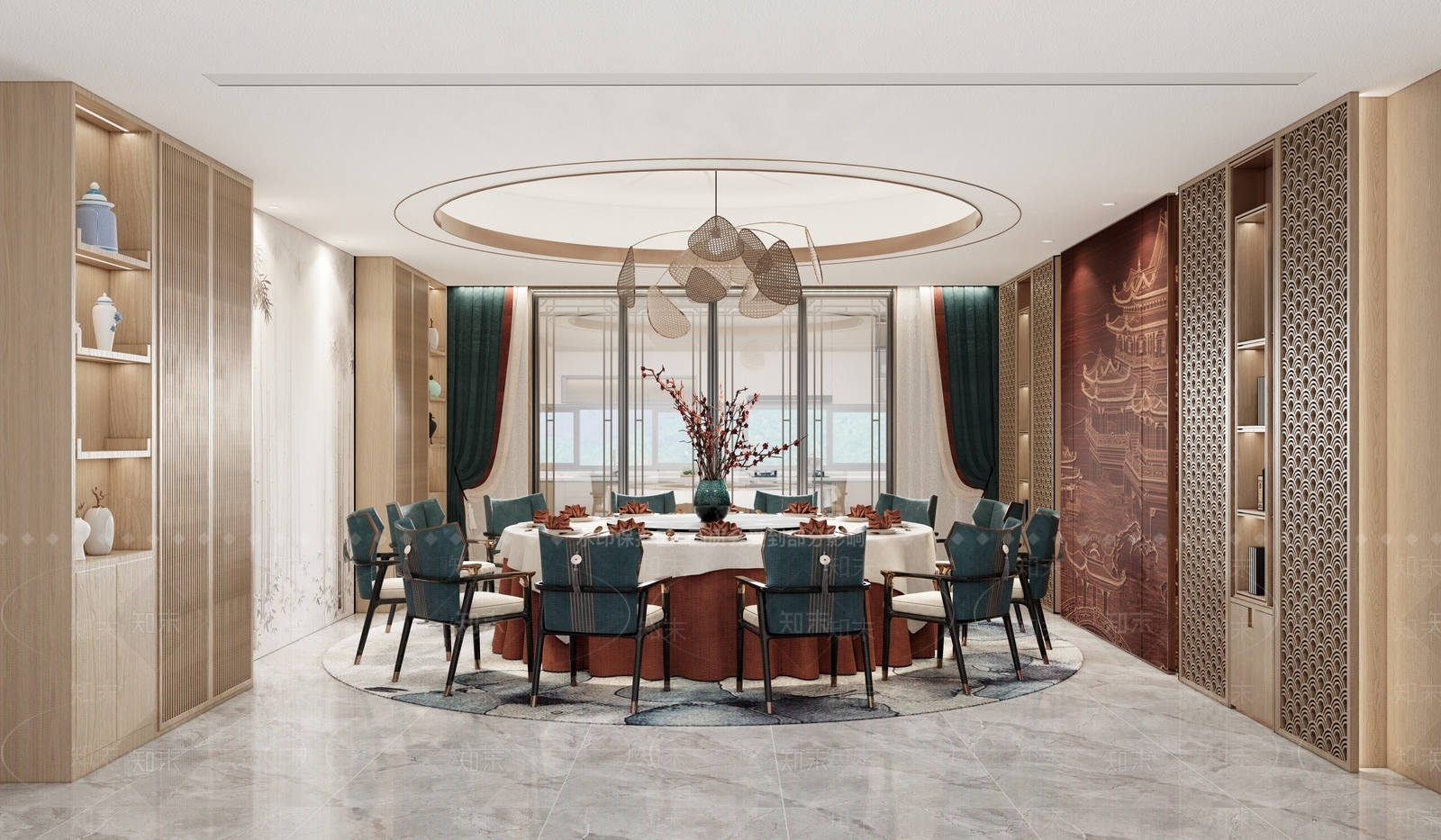现代新中式包厢SU模型下载【ID:1168752748】