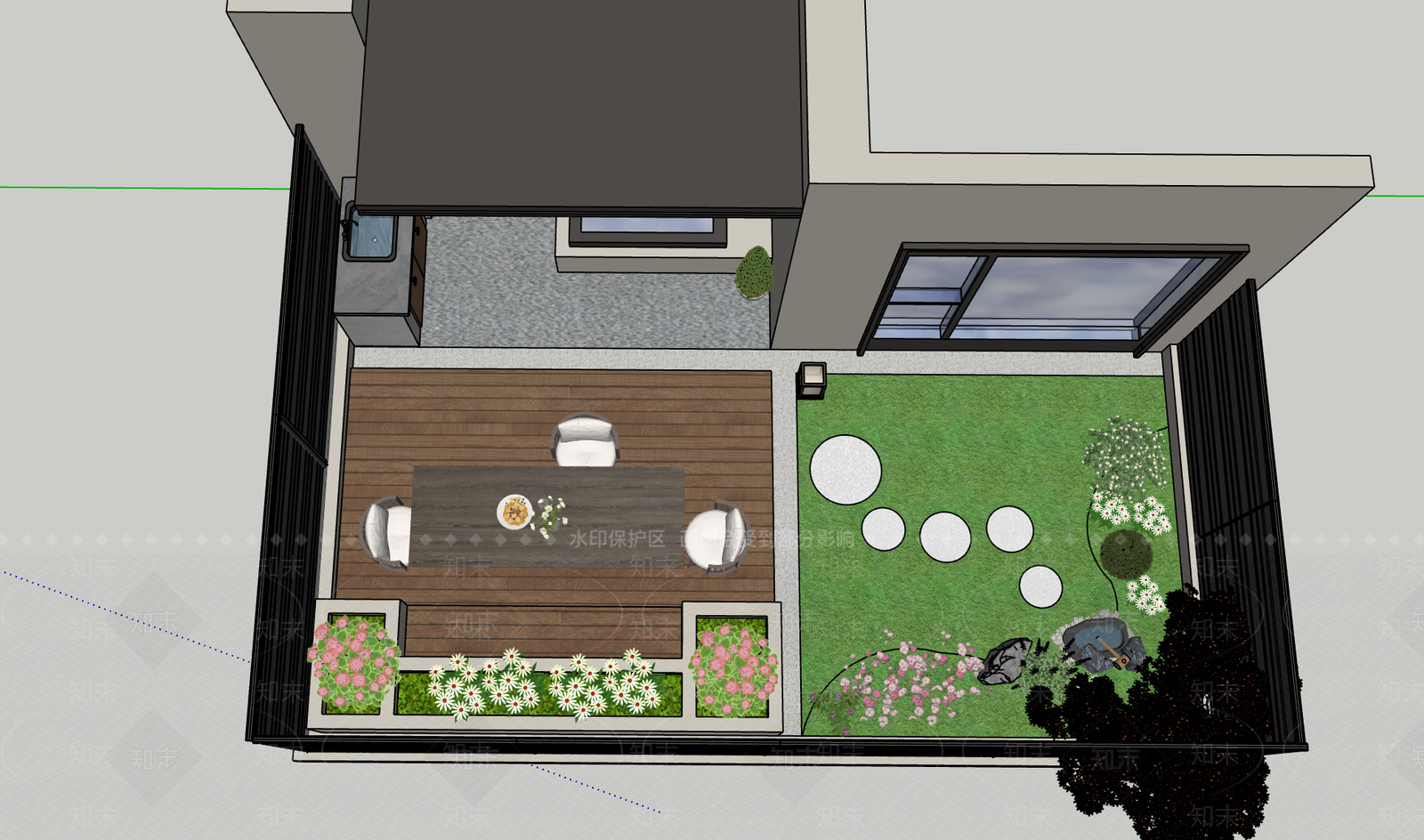 现代简约别墅庭院SU模型下载【ID:1168758880】