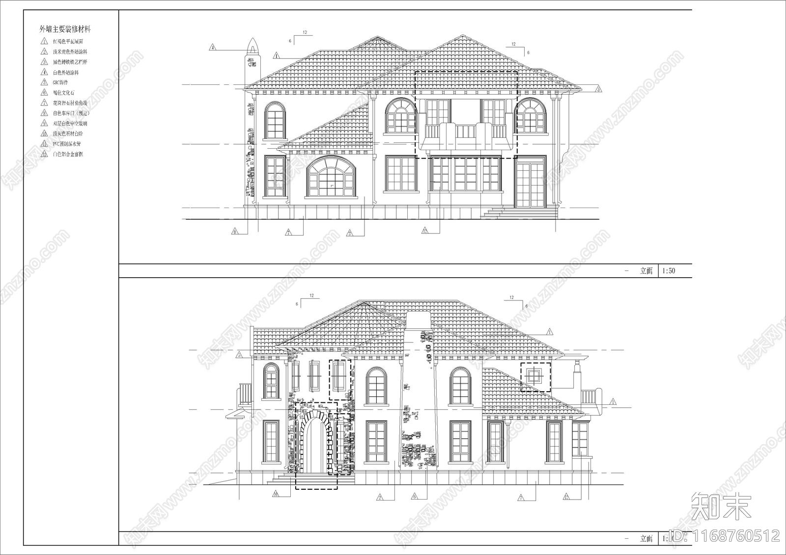 美式欧式别墅建筑cad施工图下载【ID:1168760512】