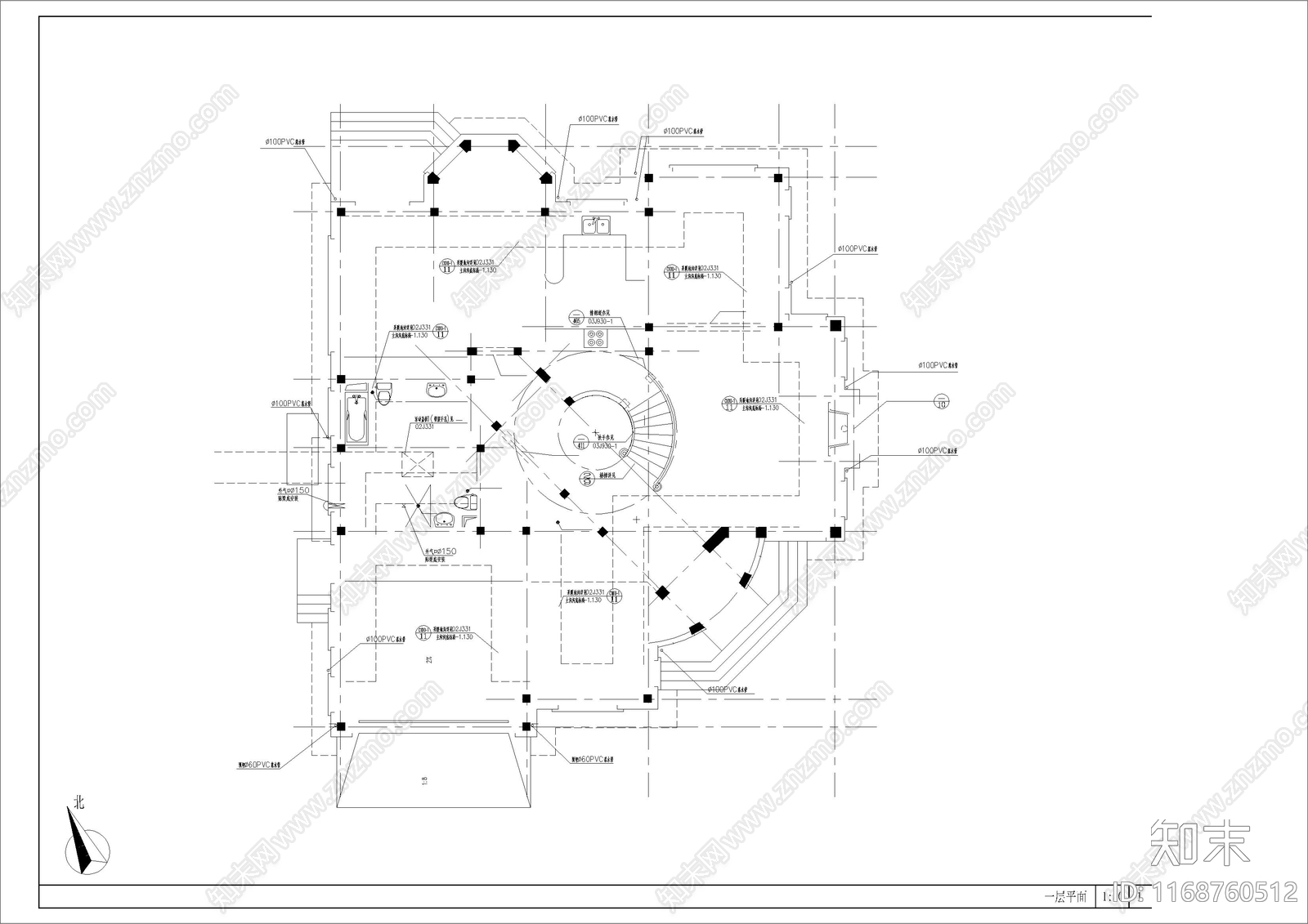 美式欧式别墅建筑cad施工图下载【ID:1168760512】