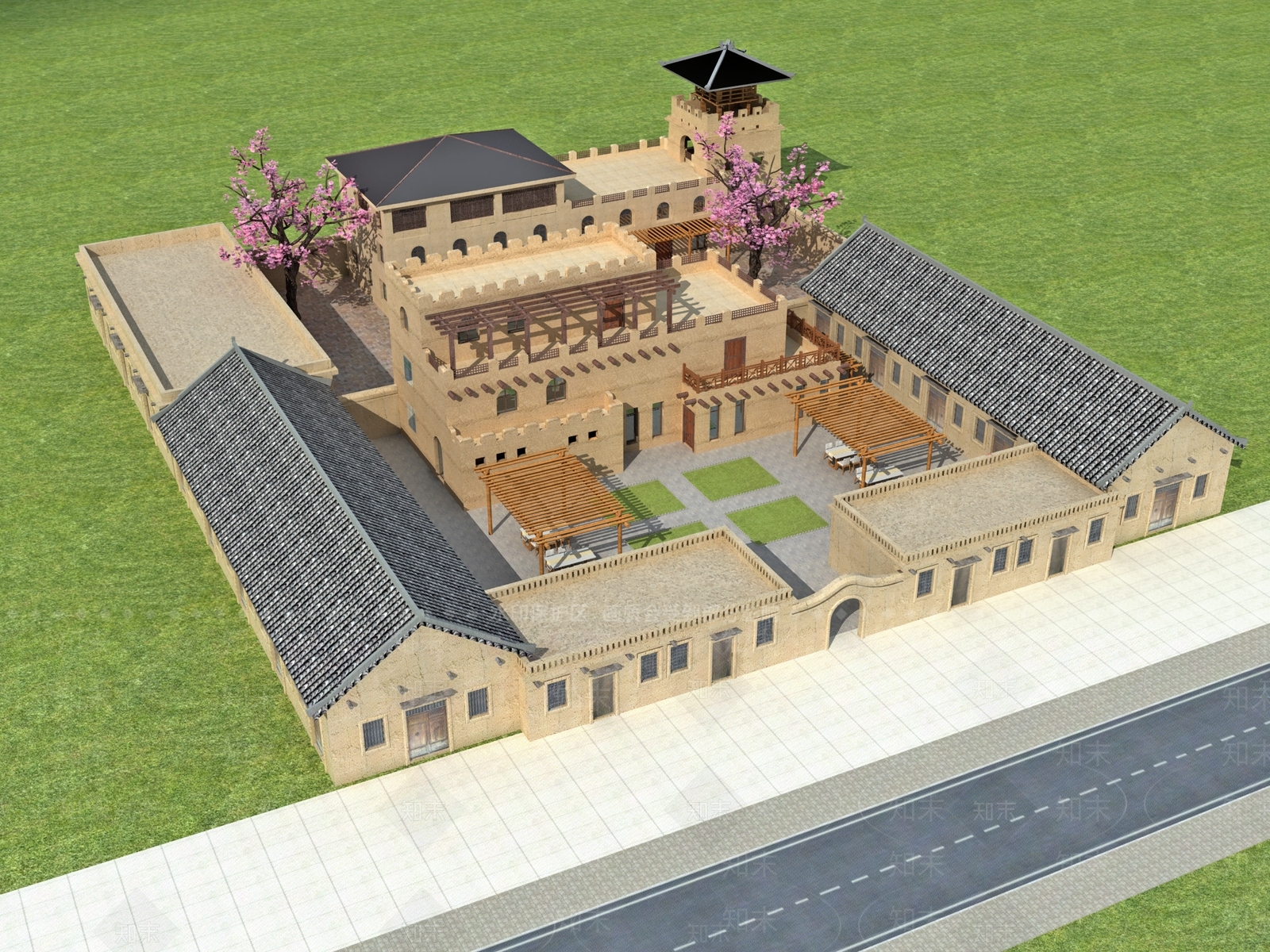 现代新中式酒店外观3D模型下载【ID:1168760471】