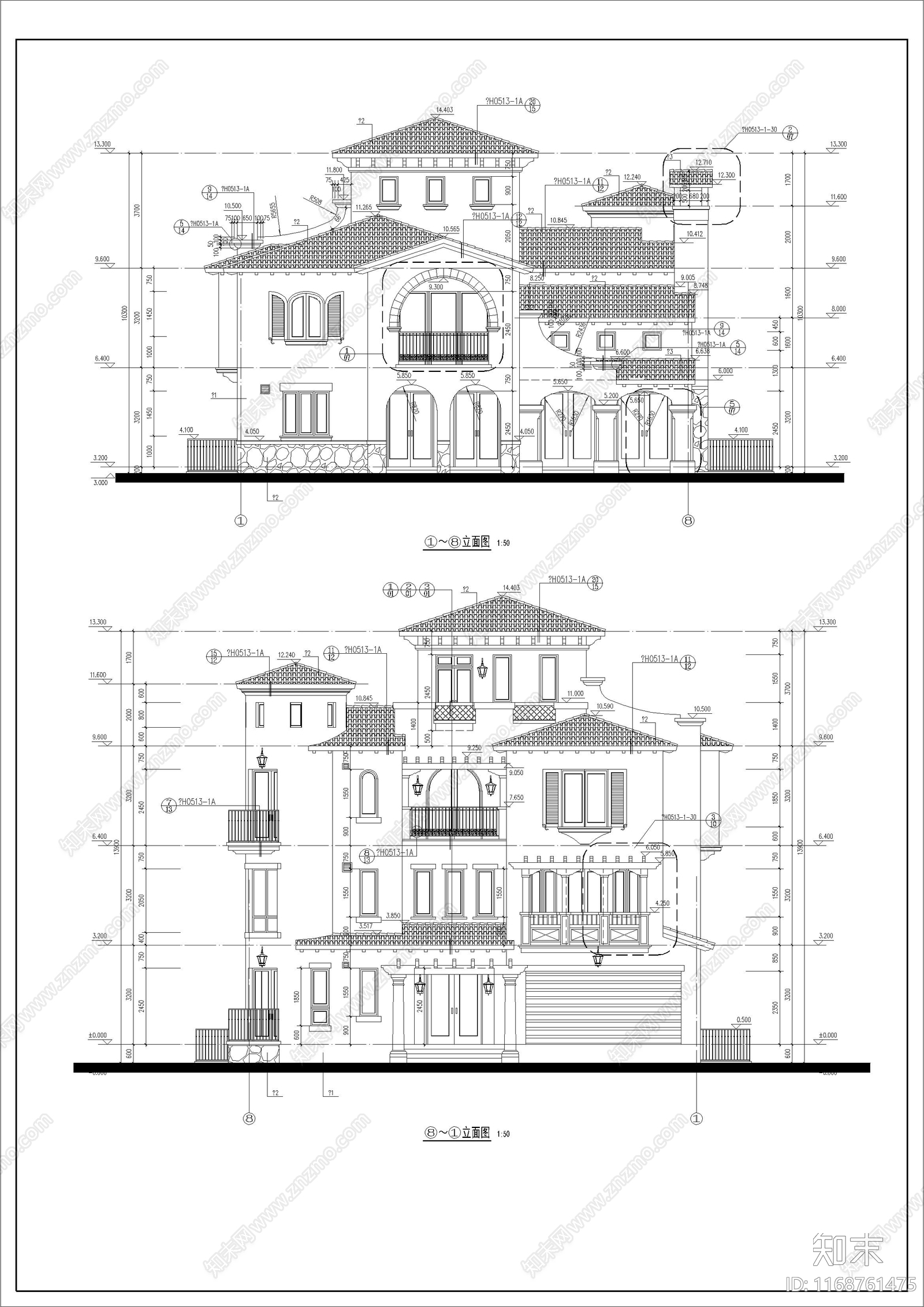 欧式北欧别墅建筑cad施工图下载【ID:1168761475】